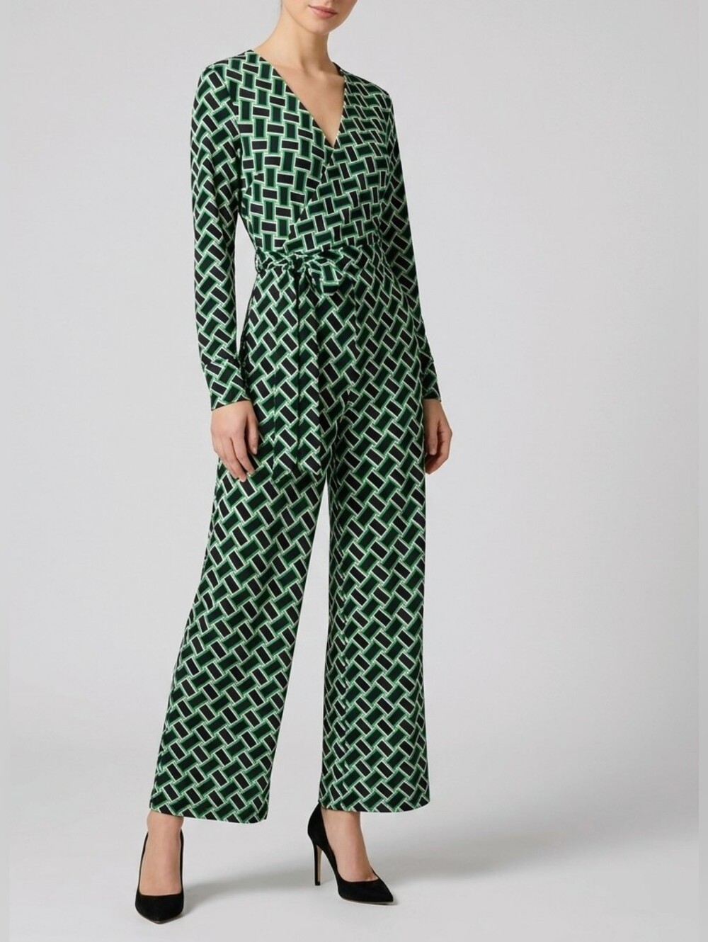 Green Geometric Wrap Jumpsuit